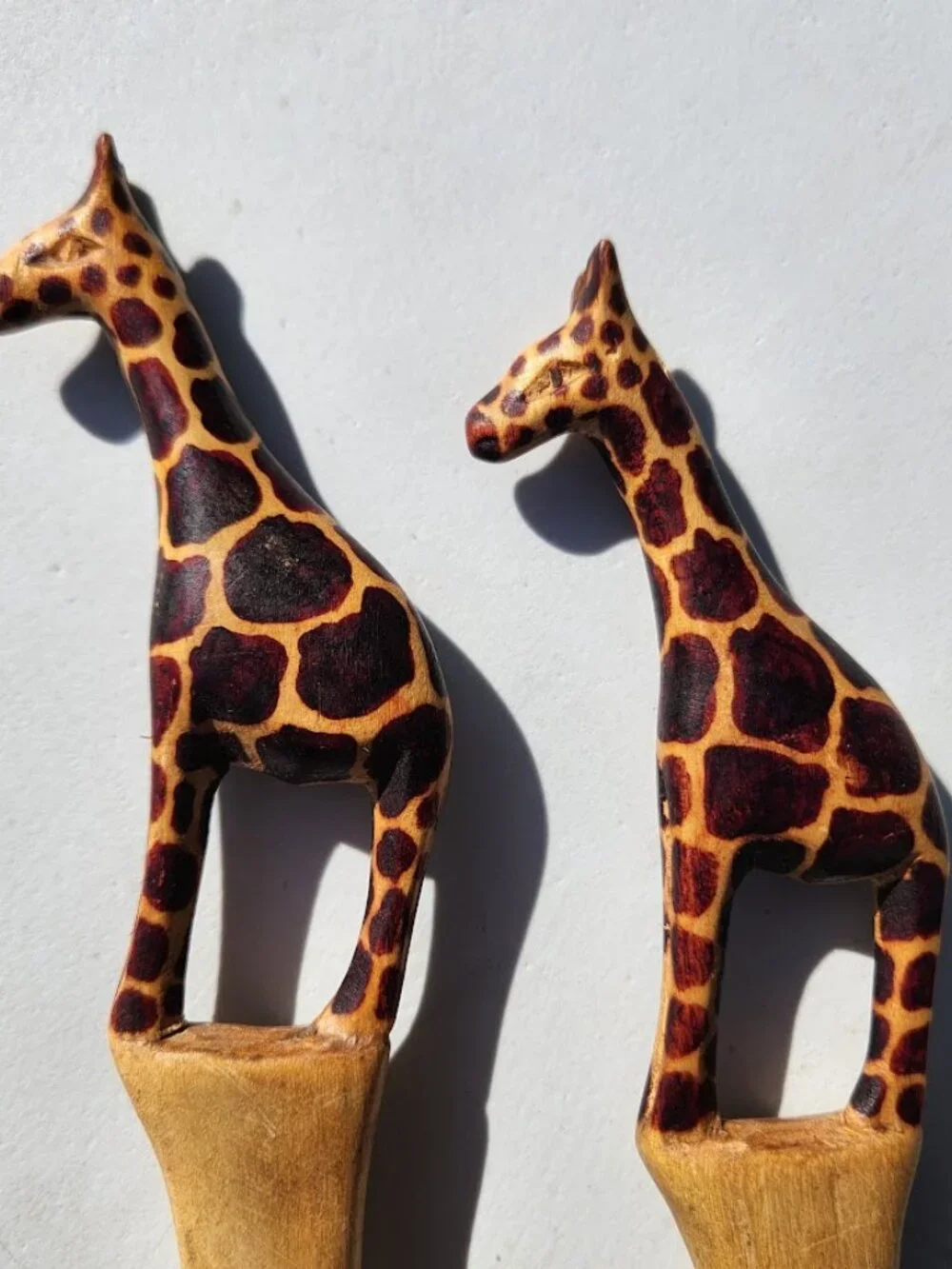 New Hand Carved Wood Giraffe Fork Spoon Serving Set Safari African Folk Art Home